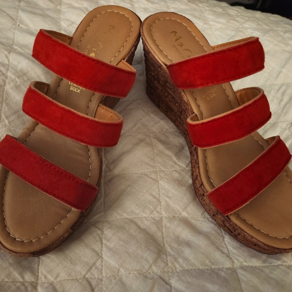 Red Wedge Sandals